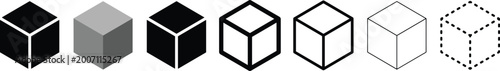 Foto Collection of 3D cube icons, isometric square box symbols, geometric shape varia
