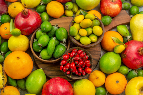 top view fresh fruits different ripe and mellow fruits on a white background berry photo tasty health color diet