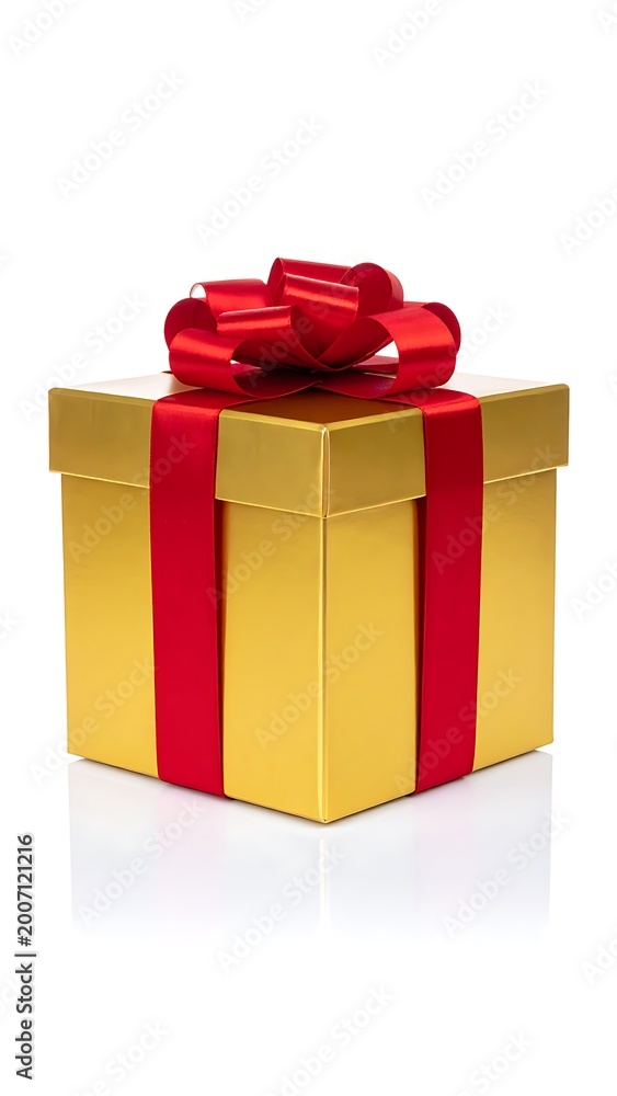 Obraz premium Golden gift box with red ribbon.