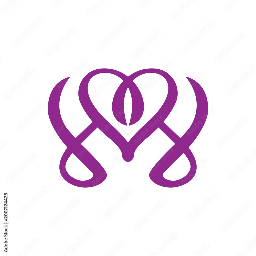 Fototapeta premium Elegant Purple Heart Monogram Logo For Wedding, Boutique Brand And Romantic Design