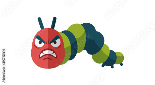 Tableau sur toile Angry Cartoon Caterpillar Character, Fierce Insect with Grumpy Face, Vector Illu