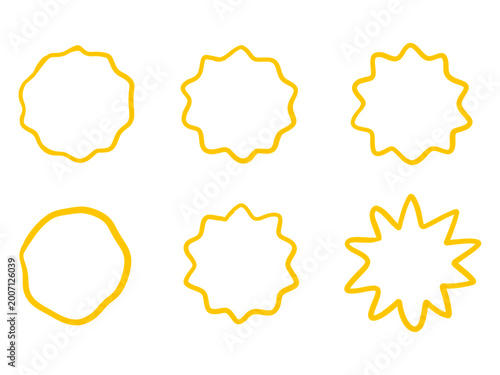 Set of Hand-Drawn Yellow Starburst and Wavy Circle Frames