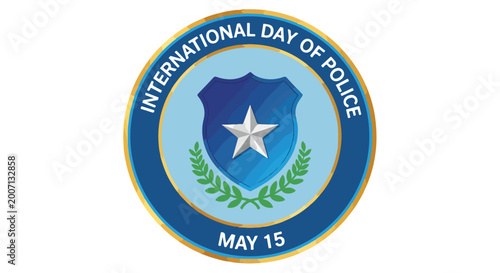 Konstfotografi A blue and gold badge for International Day of Police on May 15
