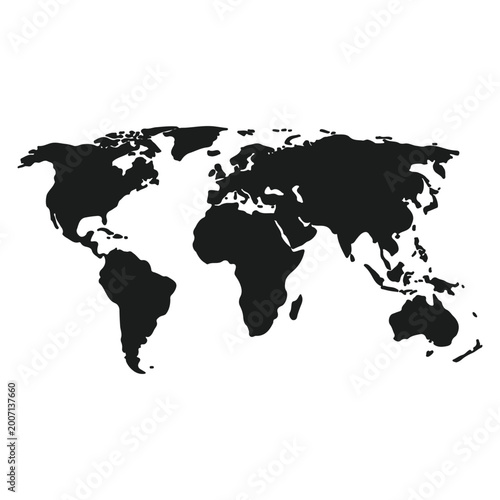 A black silhouette of the world map showing continents.