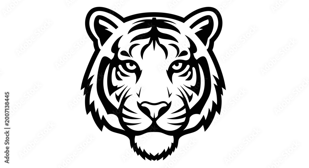 Fototapeta premium Bold black and white tiger head emblem design isolated on white background
