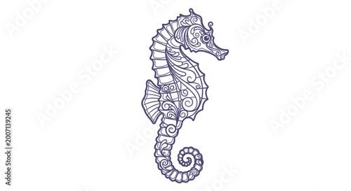 Tableau sur toile Intricate seahorse illustration artistic marine creature on white background