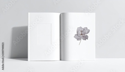 Open Book with Blank Pages and a Delicate Flower