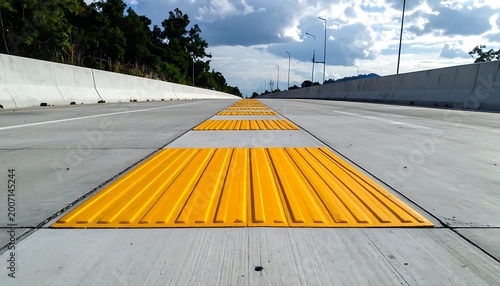 A yellow tactile paving on a highway