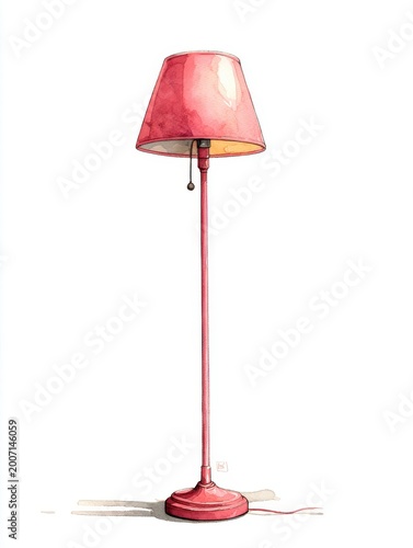 Coral Pink Floor Lamp With White Background Illuminated Interior Studio Lighting