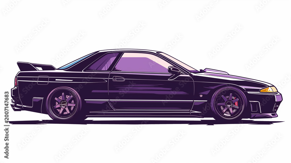 Fototapeta premium Legendary Japanese Sports Sedan with Forged Wheels Vector Illustration
