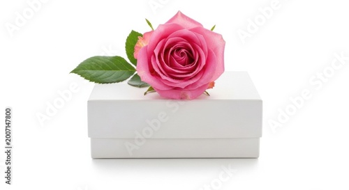 Pink Rose atop a White Gift Box