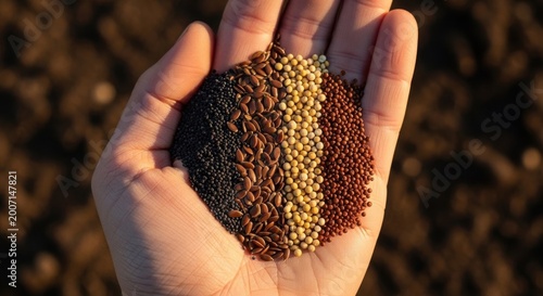Handful of Mixed Seeds Ready for Planting