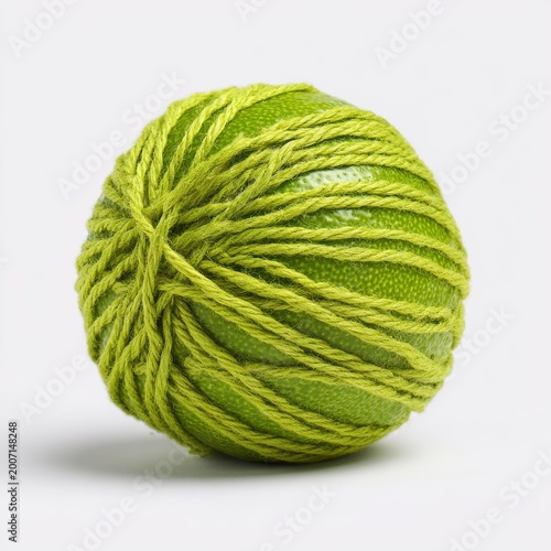 Green Textured Ball With Yellow Lines on White Background