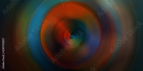 Quadro su tela Dynamic circular tunnel of light with teal and orange hues creating immersive atmospheric depth on dark textured background