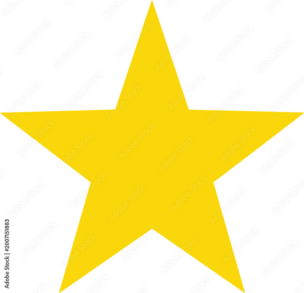 Fototapeta premium Bright yellow five pointed star vector icon isolated on white background simple flat design symbol for rating award decoration graphic