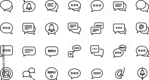 Tableau sur toile Messaging and notification line icons set chat bubble and alert symbols for web