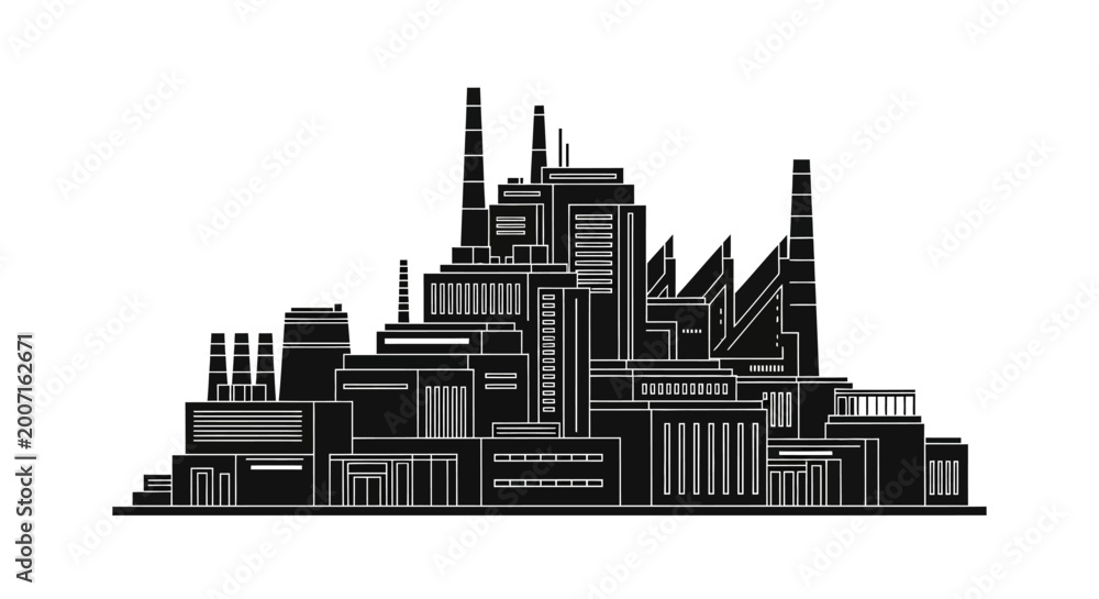 Fototapeta premium Factory silhouette icon, industrial plant building ? manufacturing infrastructure concept