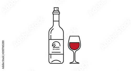 Photography Wine Bottle and Glass Icon.