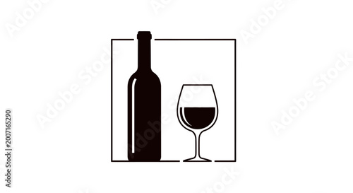 Canvas Print Wine Bottle and Glass Icon.