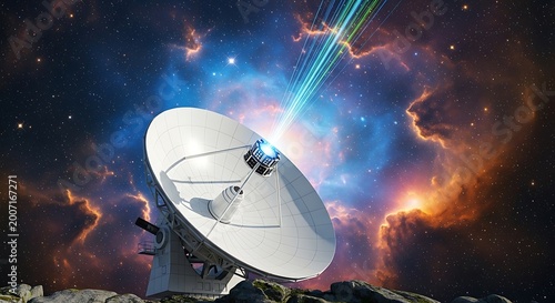 Radio telescope observing deep space nebula