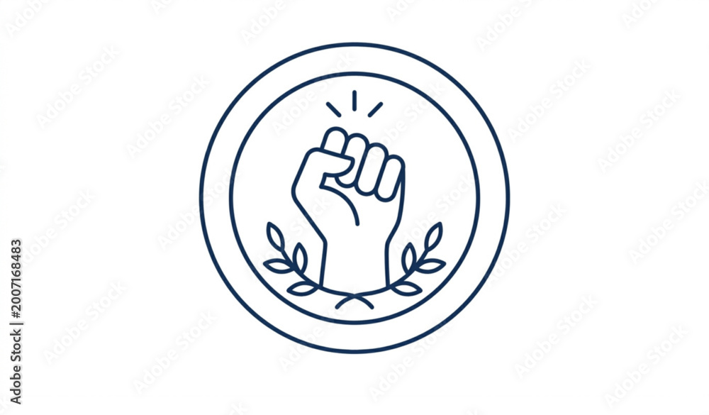 Obraz premium Social justice protest line icon with raised fist symbol minimal outline vector design isolated on white