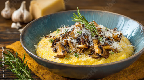 porcini mushroom polenta with grated cheese, rosemary 