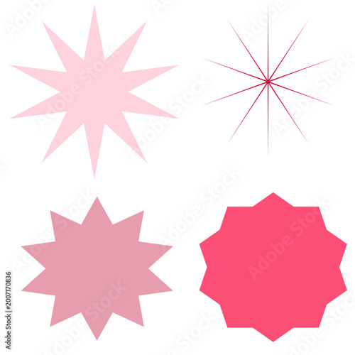 Photos Pink Starburst Shape Collection Flat Vector Set for Modern Graphics