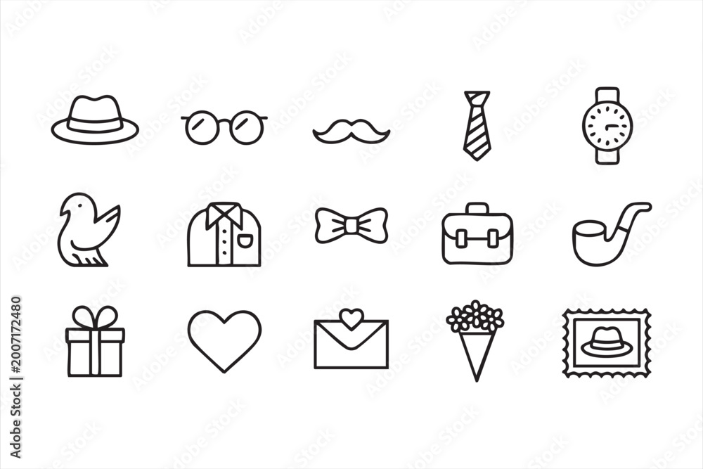 Fototapeta premium Father’s Day fashion and gift icons for cards, social media and web interface design