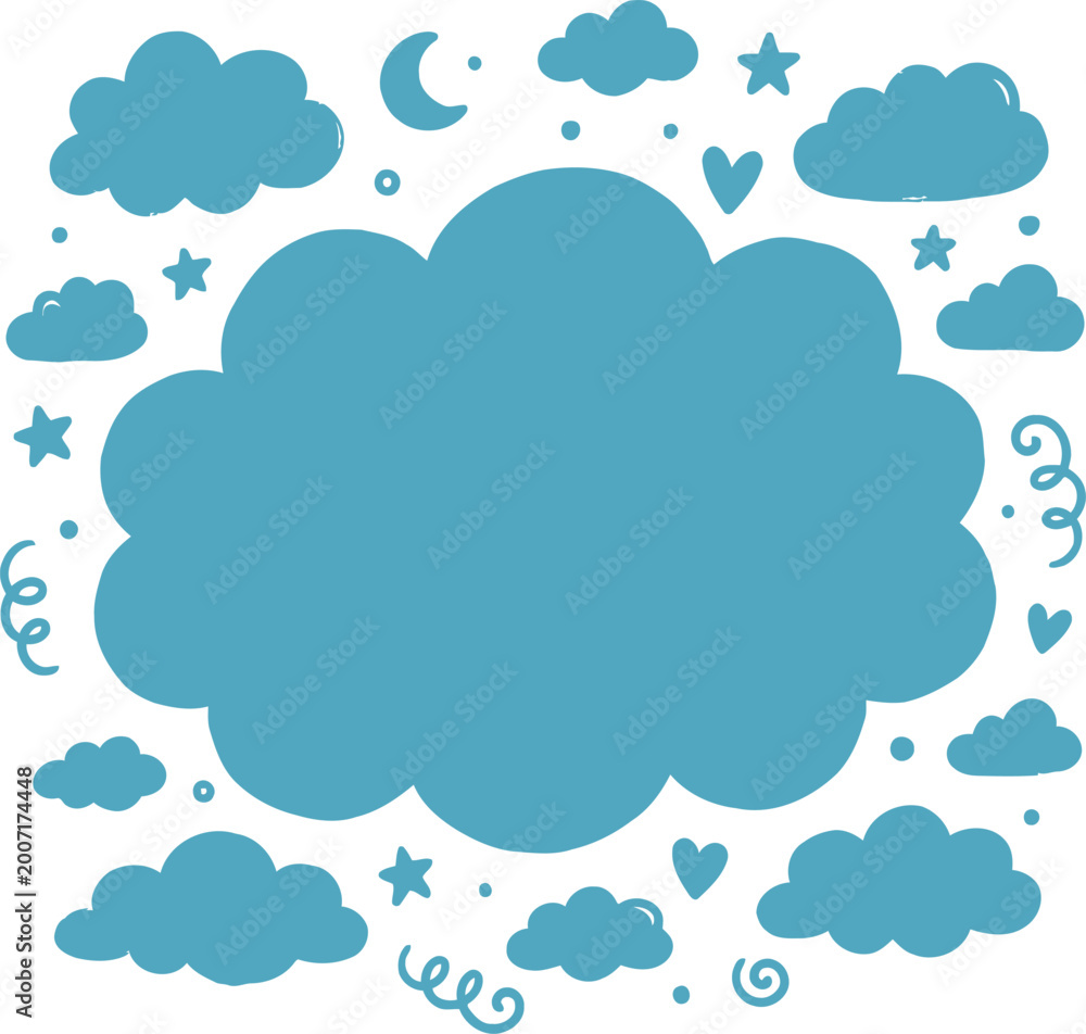 Obraz premium Cute handdrawn cloud frame with stars hearts and moon illustration design
