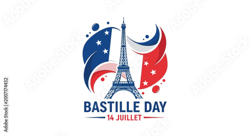 Canvas Print Bastille Day Eiffel Tower France Flag Celebration Vector Art