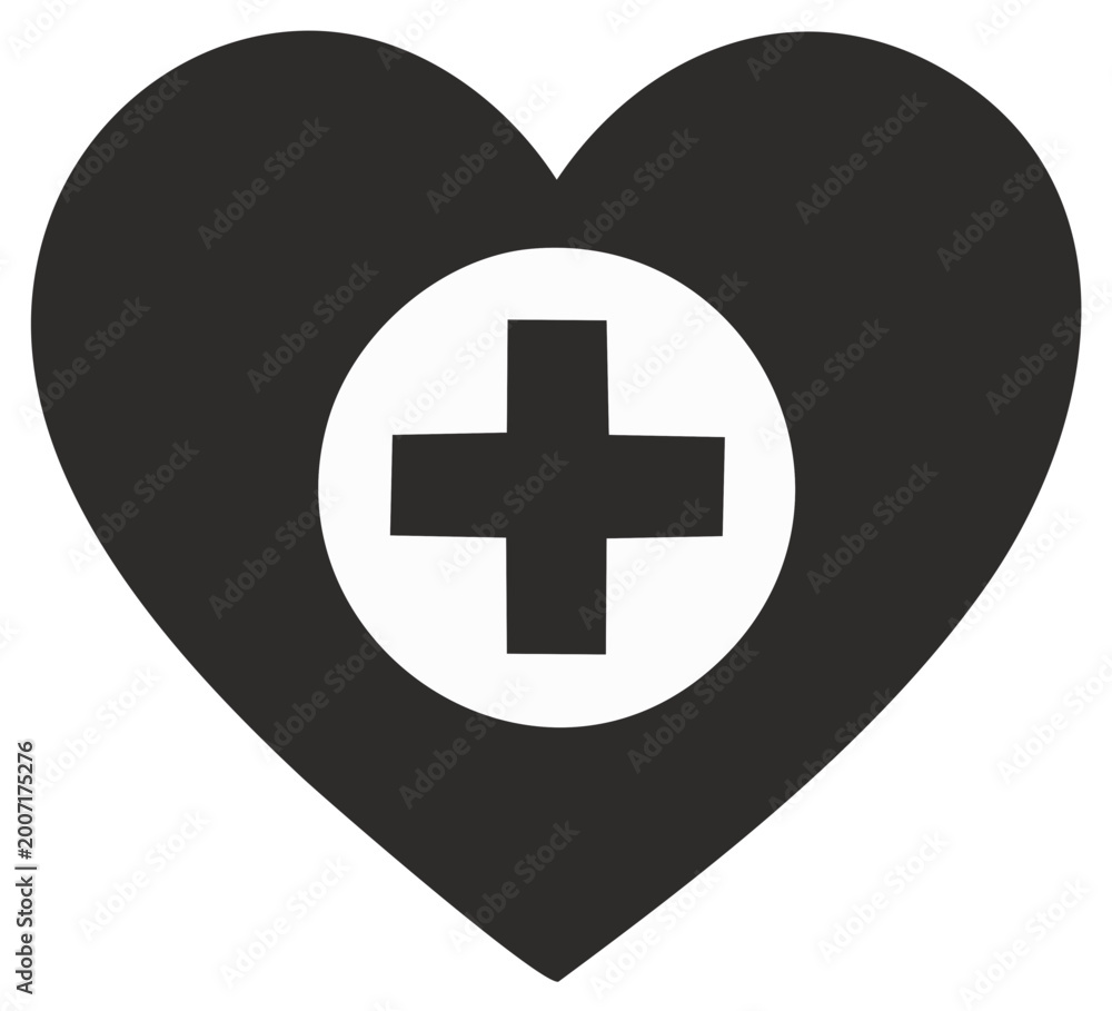 Obraz premium Heart Shape Symbol with Medical Cross Sign Representing Healthcare and Wellness