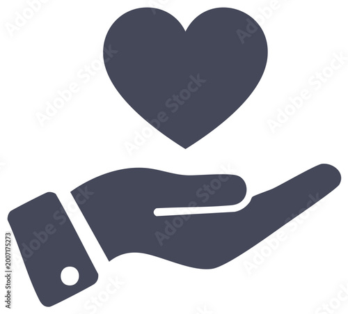 Hand giving heart icon symbolizing love charity support and care