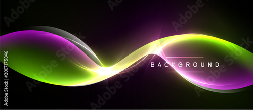 Photos Abstract vibrant curves flow across black space