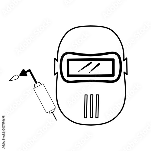 Welding mask icon, Welding work, Emblem design on white background