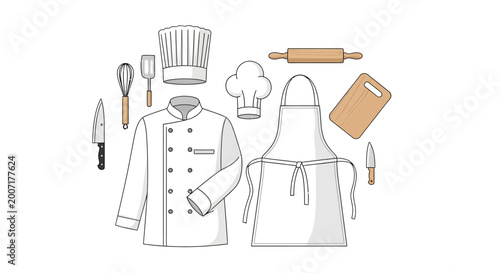 Tableau sur toile Chef uniform and kitchen tools.