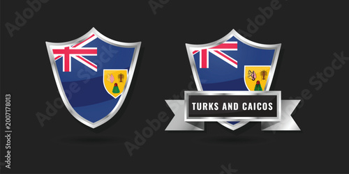 Foto Glossy silver shield icons featuring the flag of Turks and Caicos Islands