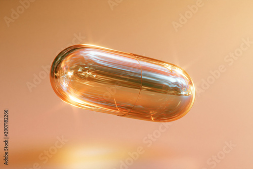 Minimal medicine capsule design with glossy texture and modern lighting for pharmacy, biotech and wellness themed media projects.