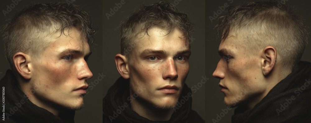 Fototapeta premium diverse age portrait of a young adult man with professional appearance, clean haircut, natural expression, cinematic lighting, ultra-realistic detail, super detail, collection 