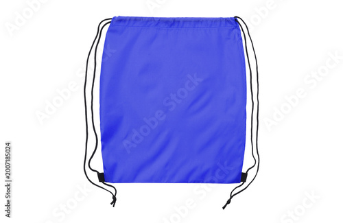 фотографія Vibrant blue drawstring cinch bag backpack with black cords isolated on transpar