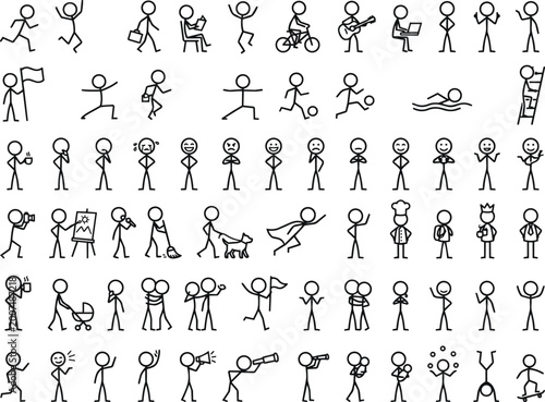 Collection of stick figure showing various human actions and emotions