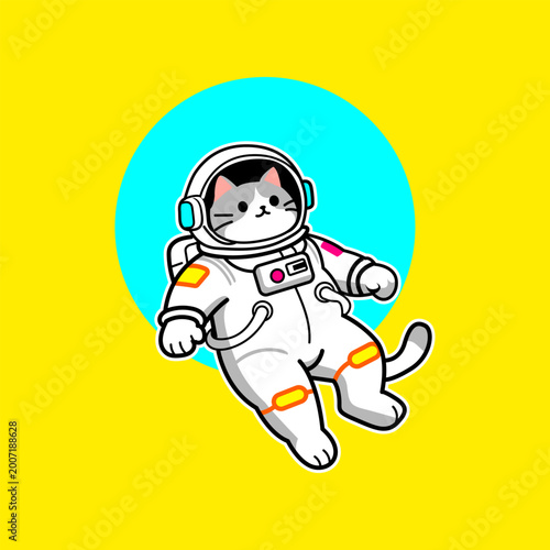 Cute astronaut cat floating in space vector illustration