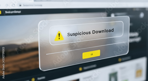 Cybersecurity Warning Message for a Suspicious Download Alert on a Computer Screen Browser