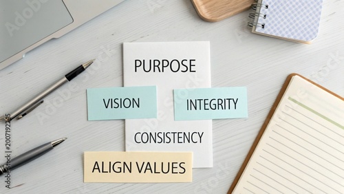 Strategic Business Planning with Purpose Vision Integrity Consistency and Align Values Concept