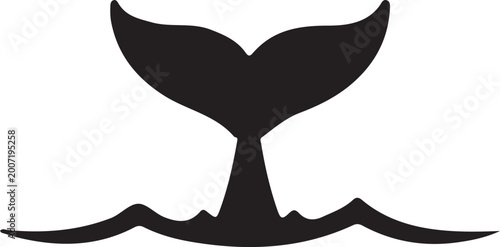 Quadro su tela Minimalist Whale Tail Fluke Diving into Ocean Waves Vector Silhouette