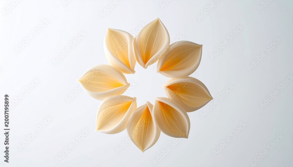 Obraz premium Delicate arrangement of eight cream-colored petal shapes in a circle