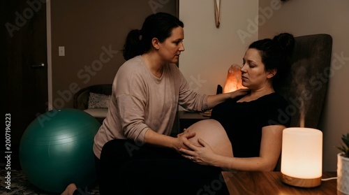Compassionate Doula Supporting Expectant Mother in Calm Environment