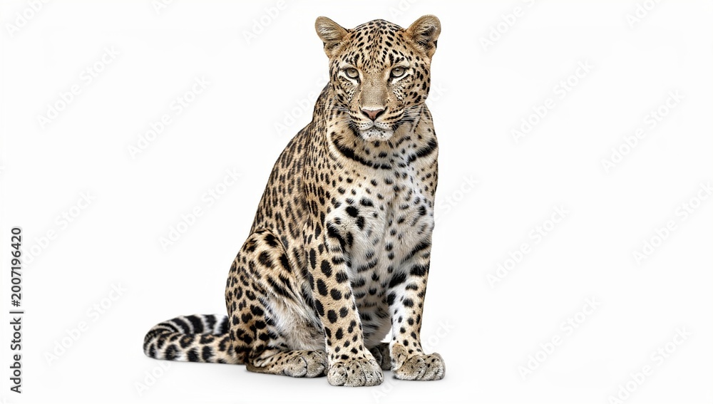 Fototapeta premium Majestic Leopard Sitting Isolated on White