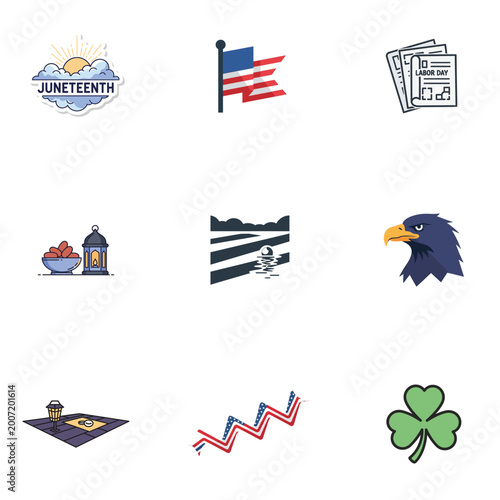 American Patriotic Holidays Seamless Vector Pattern with Icons