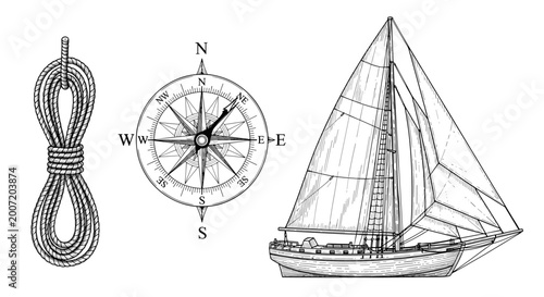 Sailboat in focus isolated as main subject.