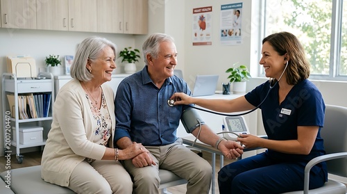 Senior couple attending routine cardiovascular screening emphasizing preventive heart care and healthy aging